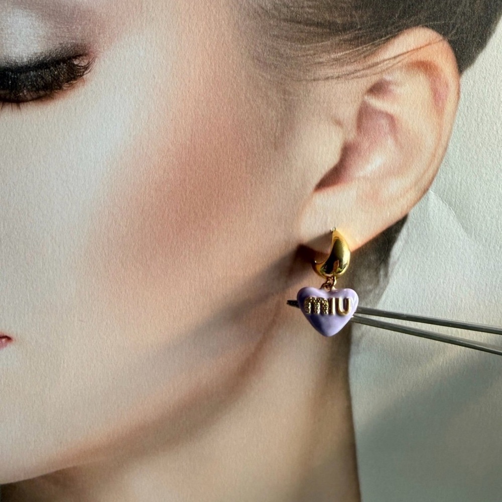 Miu Miu Lavender Heart Earrings with Gold Detail - Picture 2 of 4